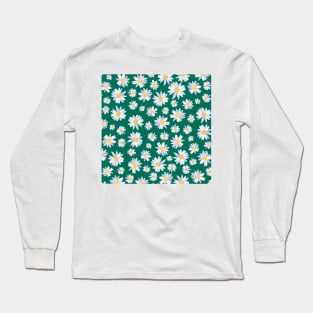 Classy White Daisy Flowers Botanical Green design Long Sleeve T-Shirt